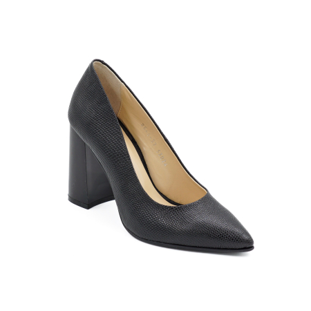 Pantofi dama din piele naturala neagra, cu varf ascutit stiletto si toc inalt gros de 9 cm 9557-20-26 [1]
