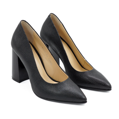 Pantofi dama din piele naturala neagra, cu varf ascutit stiletto si toc inalt gros de 9 cm 9557-20-26 [2]