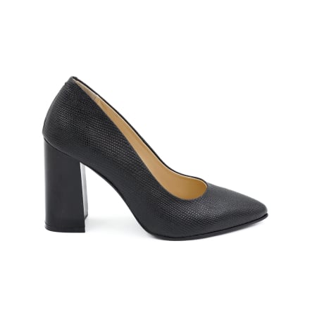 Dama - Pantofi dama din piele naturala neagra, cu varf ascutit stiletto si toc inalt gros de 9 cm 9557-20-26