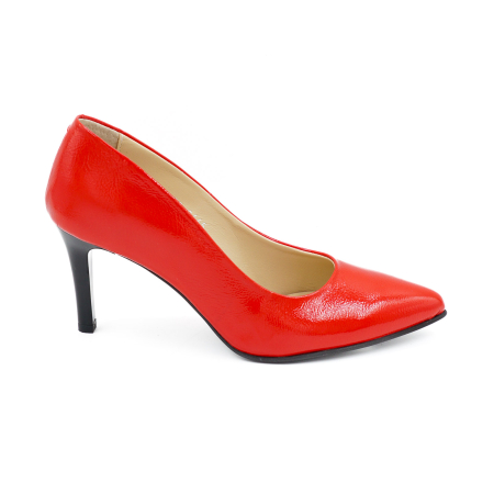 Lichidare stocuri - Pantofi dama din piele naturala lacuita rosie, cu varf ascutit stiletto si toc mediu subtire de 7 cm 0445-3-26