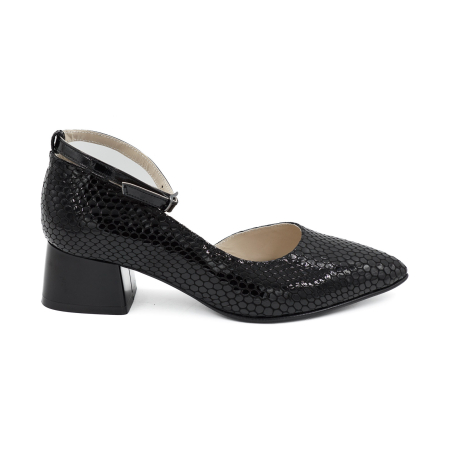 Pantofi dama din piele naturala lacuita neagra cu imprimeu croco, cu varf ascutit stiletto si toc mic gros 4 cm 53324-26 [3]