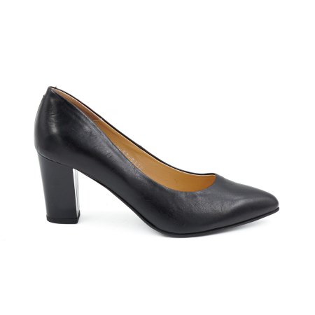 Pantofi dama - Pantofi dama din piele naturala neagra, cu varf ascutit stiletto si toc mediu gros de 7 cm 0332-26