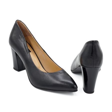 Pantofi dama din piele naturala neagra, cu varf ascutit stiletto si toc mediu gros de 7 cm 0332-26 [4]