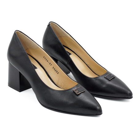 Pantofi dama din piele naturala neagra, cu varf ascutit stiletto si toc mic gros 6 cm 54125-1-26 [2]