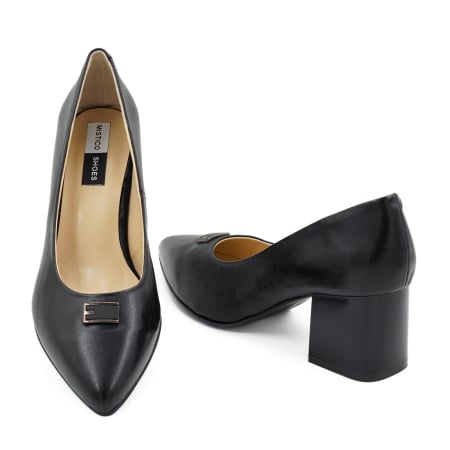 Pantofi dama din piele naturala neagra, cu varf ascutit stiletto si toc mic gros 6 cm 54125-1-26 [5]