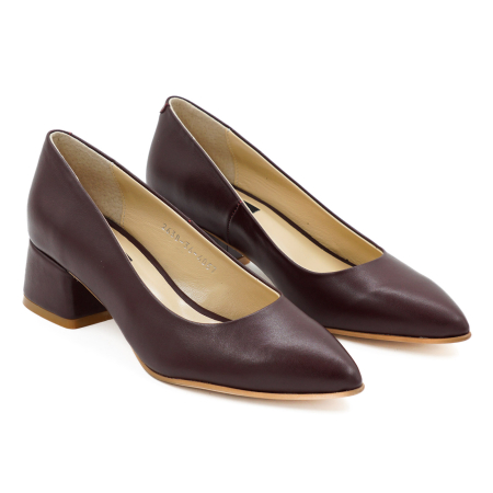Pantofi dama din piele naturala visiniu bordo, cu varf ascutit stiletto si toc mic gros de 4 cm 4057-10-26 [2]