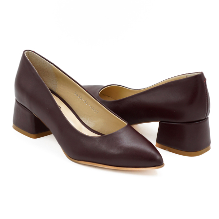 Pantofi dama din piele naturala visiniu bordo, cu varf ascutit stiletto si toc mic gros de 4 cm 4057-10-26 [3]
