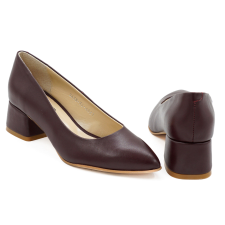 Pantofi dama din piele naturala visiniu bordo, cu varf ascutit stiletto si toc mic gros de 4 cm 4057-10-26 [4]