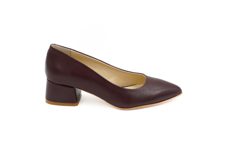 Pantofi dama din piele naturala visiniu bordo, cu varf ascutit stiletto si toc mic gros de 4 cm 4057-10-26 [5]