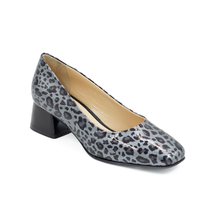 Pantofi dama din piele naturala lacuita gri cu imprimeu leopard, cu varf patrat si toc mic gros de 4 cm 4069-6-26 [1]