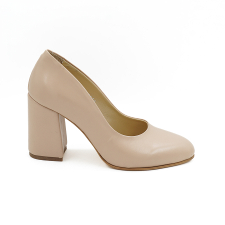 Pantofi elegant & office dama - Pantofi dama din piele naturala nude roze, cu varf rotund si toc mediu gros imbracat 8 cm 8052-2-26