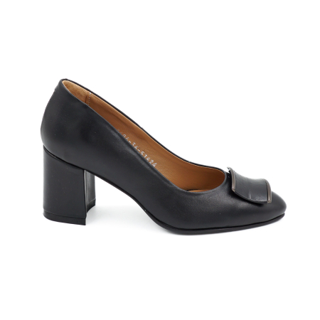 Pantofi dama - Pantofi dama din piele naturala neagra, cu varf rotund si toc mic gros imbracat de 6 cm 51424-3-26