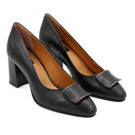 Pantofi dama din piele naturala neagra, cu varf rotund si toc mic gros de 6 cm 51424-4-26 [2]