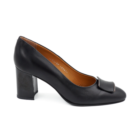 Pantofi elegant & office dama - Pantofi dama din piele naturala neagra, cu varf rotund si toc mic gros de 6 cm 51424-4-26