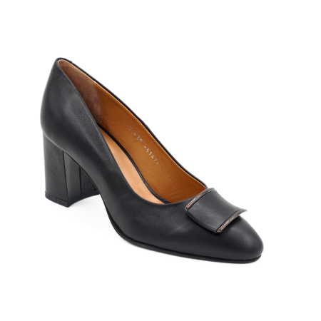 Pantofi dama din piele naturala neagra, cu varf rotund si toc mic gros de 6 cm 51424-4-26 [1]