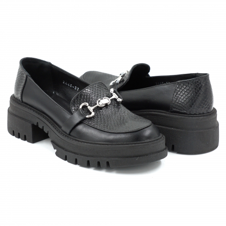 Pantofi dama casual loafers din piele naturala neagra cu varf rotund si talpa 4 cm 51825-25 [3]