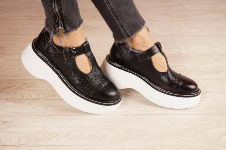 Pantofi dama casual din piele naturala neagra cu varf rotund si talpa 4 cm 51821-21 [1]