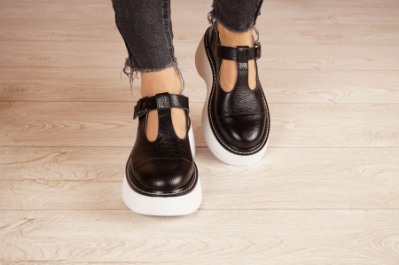 Pantofi dama casual din piele naturala neagra cu varf rotund si talpa 4 cm 51821-21 [4]
