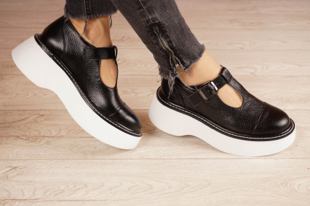 Pantofi dama - Pantofi dama casual din piele naturala neagra cu varf rotund si talpa 4 cm 51821-21