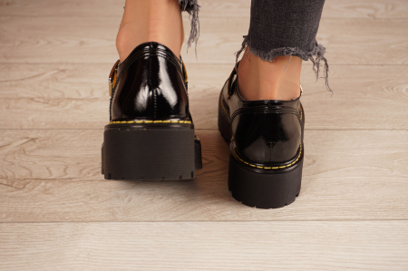 Pantofi dama casual din piele naturala lacuita neagra cu varf rotund si talpa 3 cm 54821-21 [4]