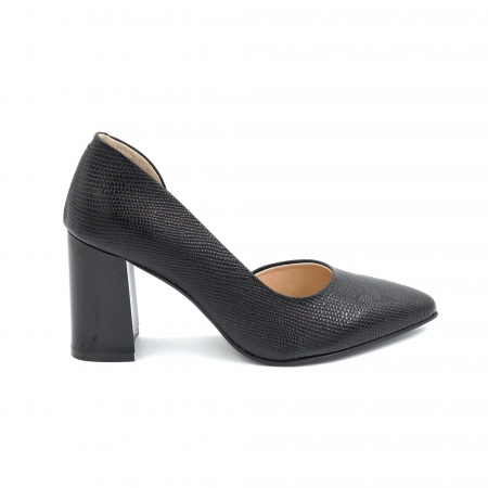 Pantofi dama din piele naturala neagra cu varf ascutit stiletto si toc mediu gros 8 cm 53024-3-25 [3]