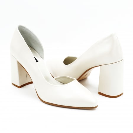 Pantofi elegant & office dama - Pantofi dama din piele naturala grej cu varf ascutit stiletto si toc mediu gros imbracat 8 cm 53024-2-25
