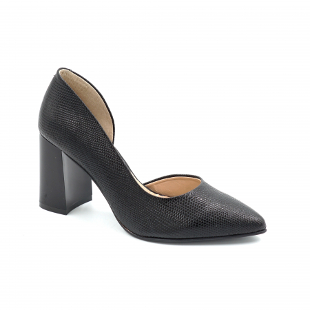 Pantofi dama din piele naturala neagra cu varf ascutit stiletto si toc mediu gros 8 cm 53024-3-25 [4]