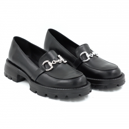Pantofi dama casual loafers din piele naturala neagra cu varf rotund si talpa de 3 cm 52925-25 [2]