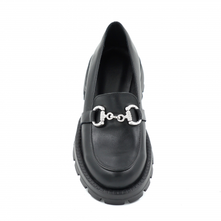 Pantofi dama casual loafers din piele naturala neagra cu varf rotund si talpa de 3 cm 52925-25 [5]