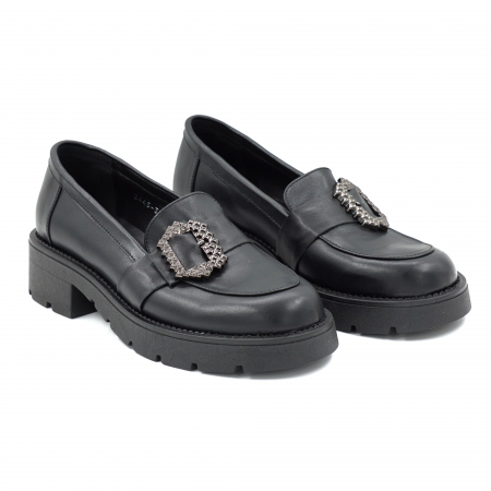 Pantofi dama casual loafers din piele naturala neagra cu varf rotund si talpa de 4 cm 52825-25 [2]