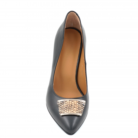 Pantofi dama din piele naturala neagra si cu imprimeu sarpe negru cu bej cu varf ascutit stileto si toc mediu gros imbracat de 8 cm 51024-1-25 [5]