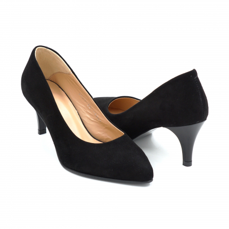 Pantofi dama din piele naturala intoarsa neagra cu varf ascutit stiletto si toc mic subtire 5 cm 6057-8-25 [3]