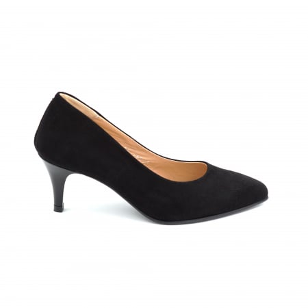 Pantofi dama - Pantofi dama din piele naturala intoarsa neagra cu varf ascutit stiletto si toc mic subtire 5 cm 6057-5-25