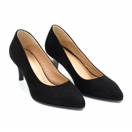 Pantofi dama din piele naturala intoarsa neagra cu varf ascutit stiletto si toc mic subtire 5 cm 6057-8-25 [2]