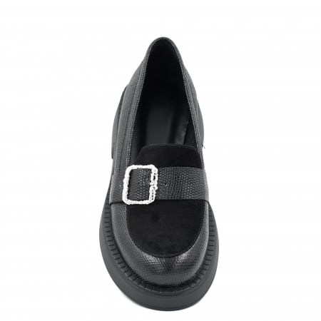 Pantofi dama casual loafers din piele naturala neagra cu varf rotund si talpa de 3 cm 51425-25 [5]