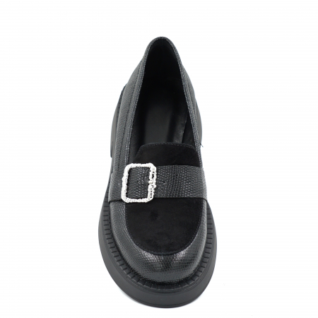 Pantofi dama casual loafers din piele naturala neagra cu varf rotund si talpa de 3 cm 51425-25 [5]