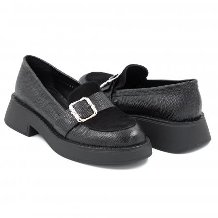 Pantofi dama casual loafers din piele naturala neagra cu varf rotund si talpa de 3 cm 51425-25 [3]