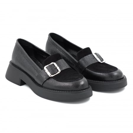Pantofi dama casual loafers din piele naturala neagra cu varf rotund si talpa de 3 cm 51425-25 [2]