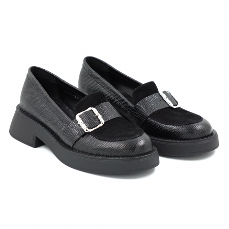Pantofi dama casual loafers din piele naturala neagra cu varf rotund si talpa de 3 cm 51425-25 [2]