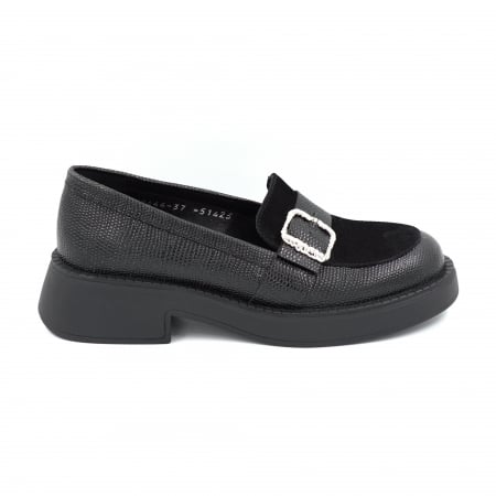 Pantofi casual & sport dama - Pantofi dama casual loafers din piele naturala neagra cu varf rotund si talpa de 3 cm 51425-25