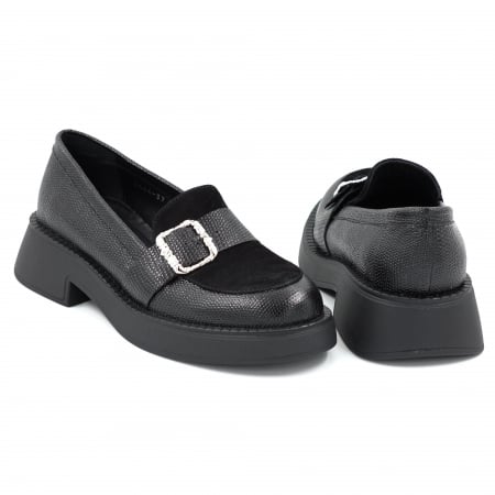 Pantofi dama casual loafers din piele naturala neagra cu varf rotund si talpa de 3 cm 51425-25 [4]