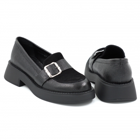 Pantofi dama casual loafers din piele naturala neagra cu varf rotund si talpa de 3 cm 51425-25 [4]