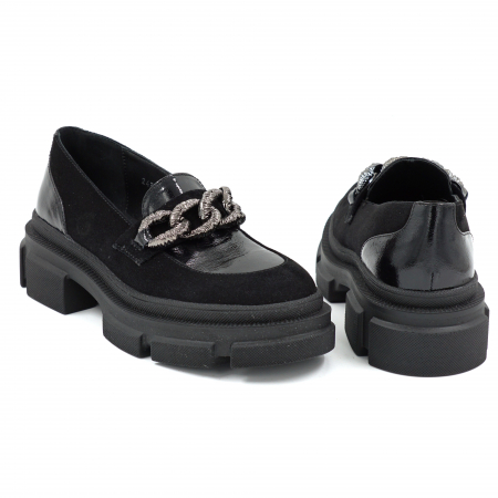 Pantofi dama casual loafers din piele naturala neagra cu varf rotund si talpa de 4 cm 63520-25 [4]