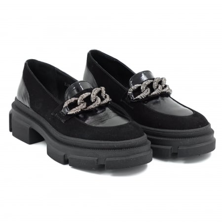 Pantofi dama casual loafers din piele naturala neagra cu varf rotund si talpa de 4 cm 63520-25 [2]