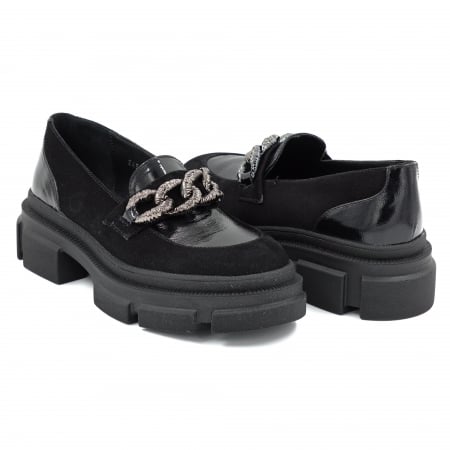 Pantofi dama casual loafers din piele naturala neagra cu varf rotund si talpa de 4 cm 63520-25 [3]