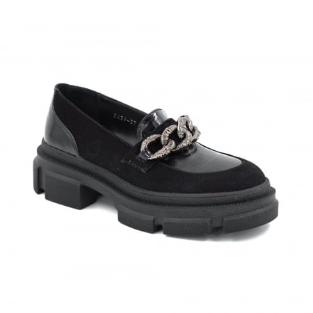 Pantofi dama casual loafers din piele naturala neagra cu varf rotund si talpa de 4 cm 63520-25 [1]