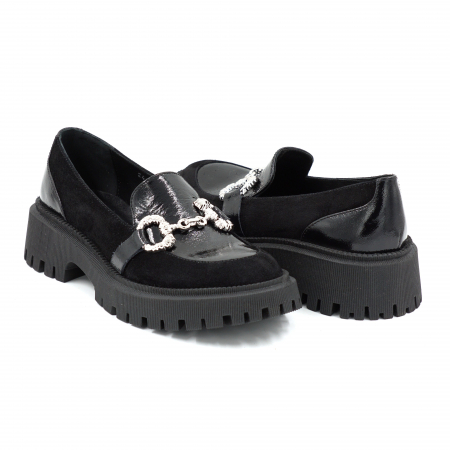 Pantofi dama casual loafers din piele naturala neagra cu varf rotund si talpa de 4 cm 63920-25 [3]