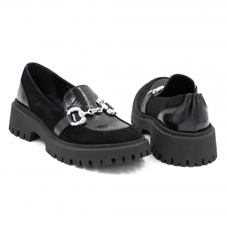 Pantofi dama casual loafers din piele naturala neagra cu varf rotund si talpa de 4 cm 63920-25 [4]