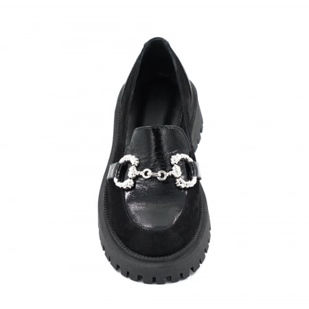 Pantofi dama casual loafers din piele naturala neagra cu varf rotund si talpa de 4 cm 63920-25 [5]