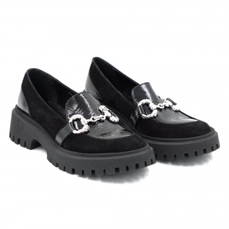 Pantofi dama casual loafers din piele naturala neagra cu varf rotund si talpa de 4 cm 63920-25 [2]